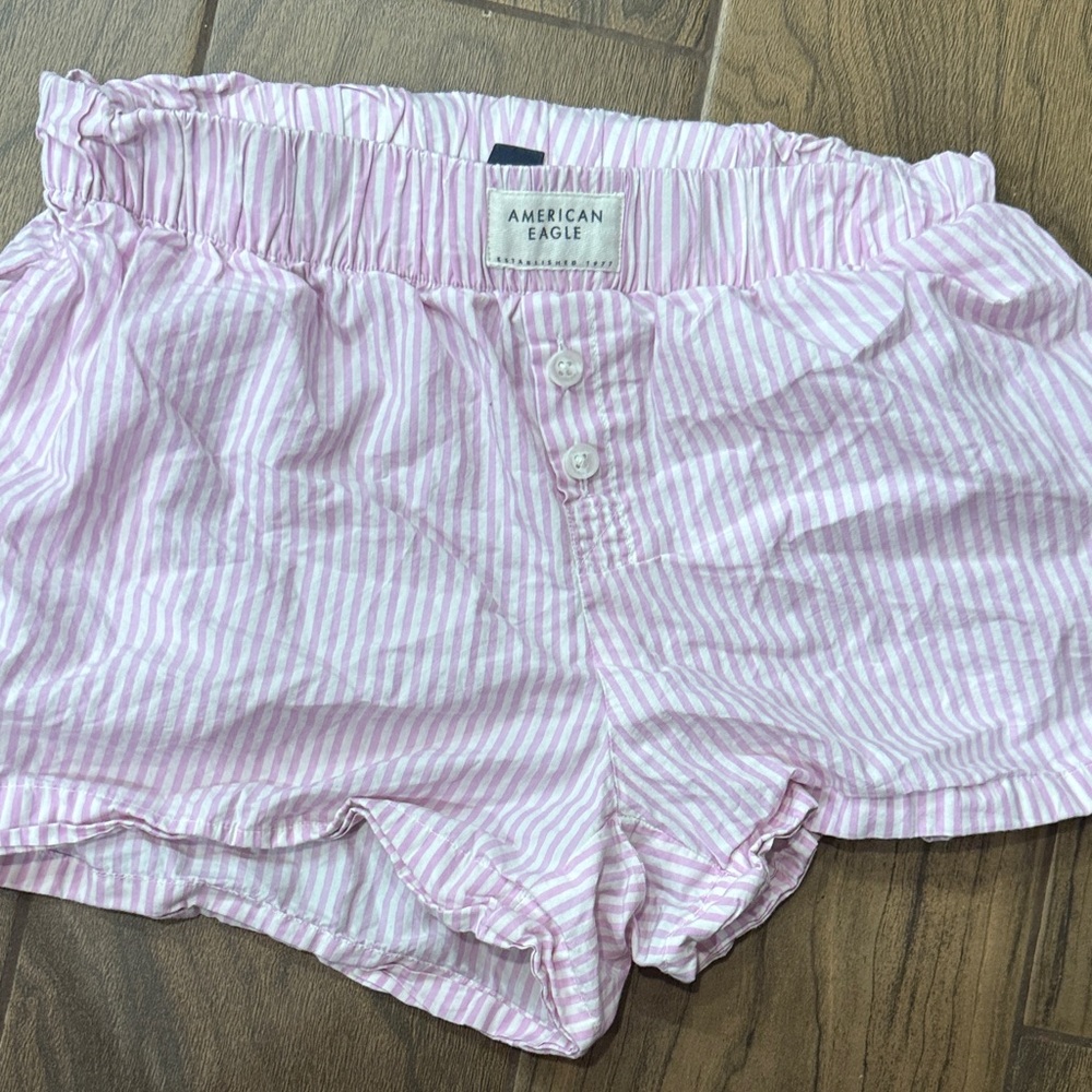 American Eagle Pink and White Striped Lounge Shorts